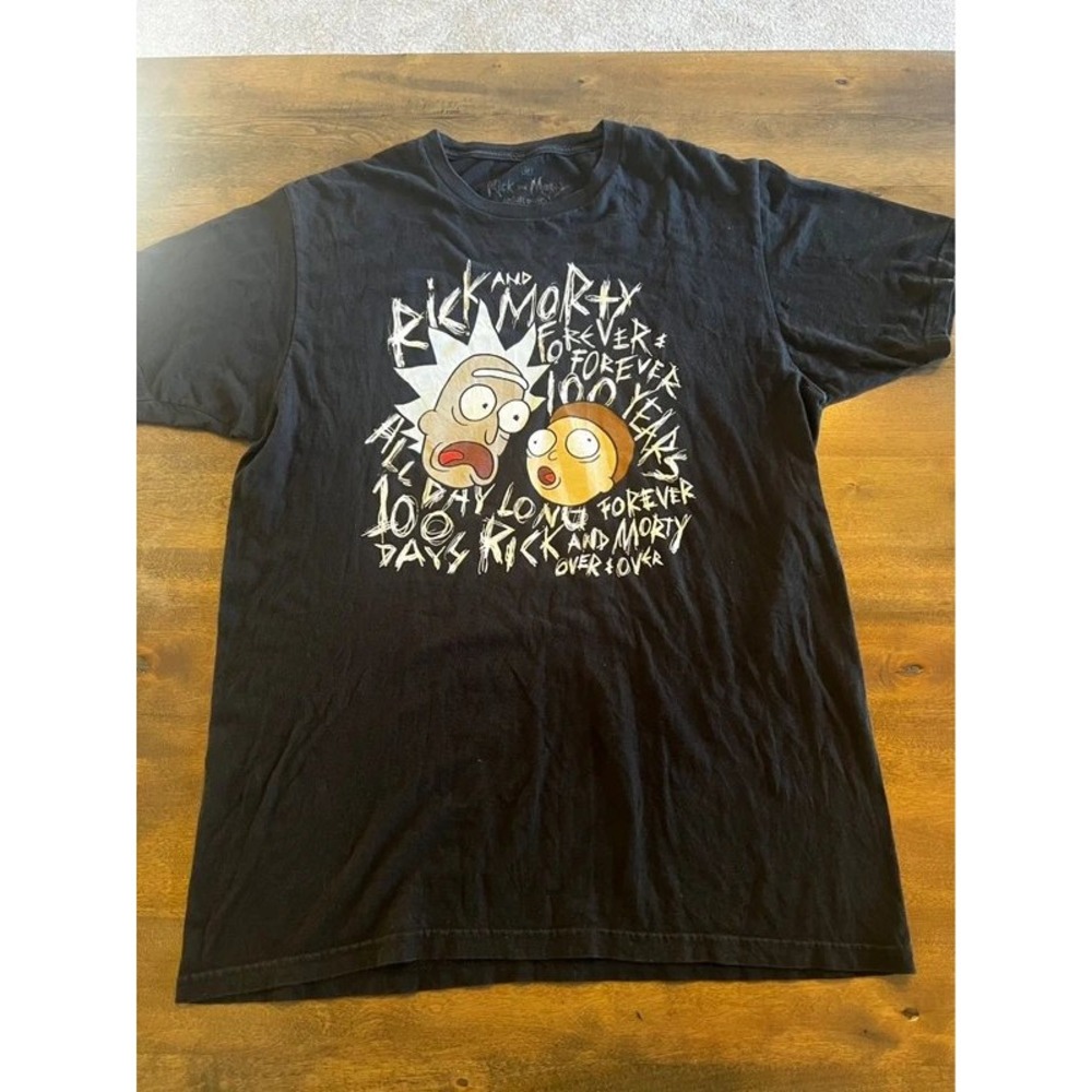 Rick and Morty Forever 100 Years Graphic T-Shirt Mens Medium Black Tee